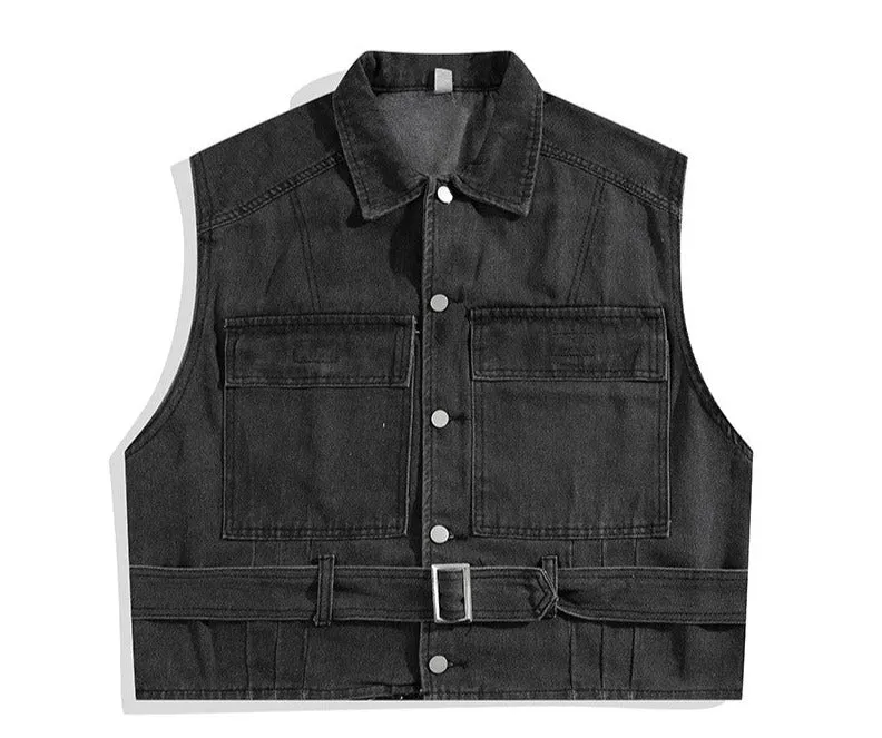 Loose Denim Buckle Vest