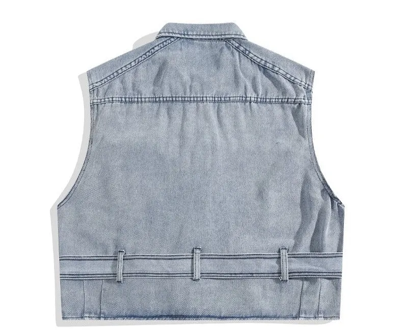 Loose Denim Buckle Vest