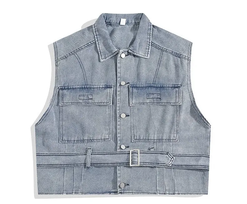 Loose Denim Buckle Vest