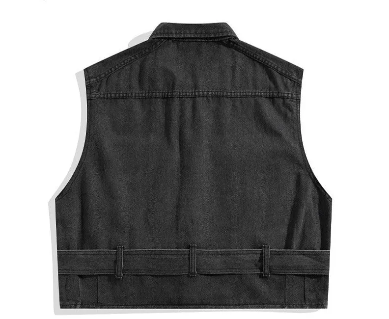 Loose Denim Buckle Vest