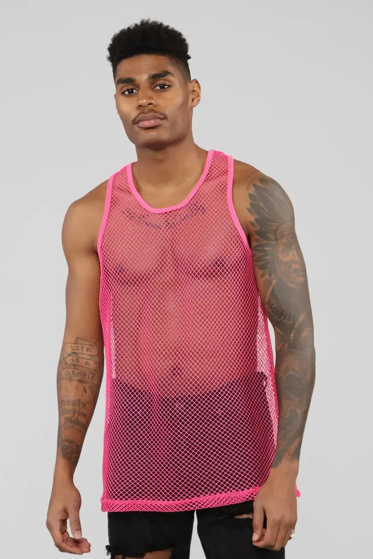 Men Summer Sexy Sheer Mesh Tank Tops See-through Fishnet Slim Fit Tank Vest Male Gym Muscle Tanks Tops Tee Costumes