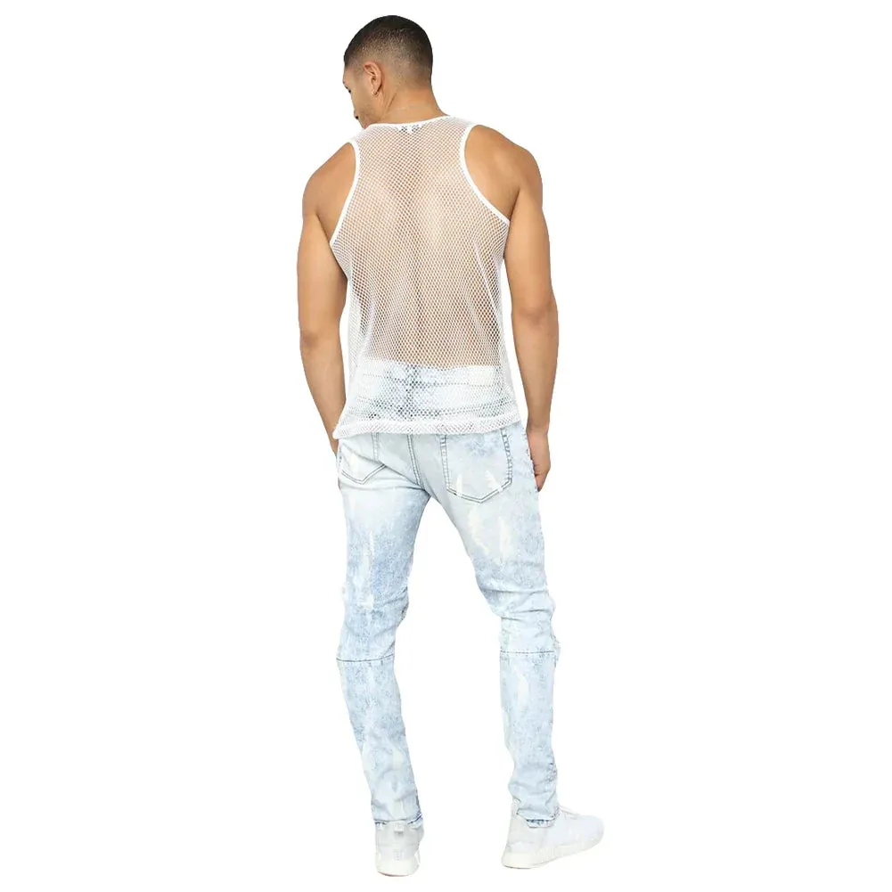 Men Summer Sexy Sheer Mesh Tank Tops See-through Fishnet Slim Fit Tank Vest Male Gym Muscle Tanks Tops Tee Costumes