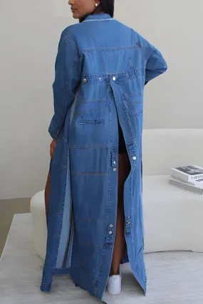 Multi Slit Open Long Denim Jacket