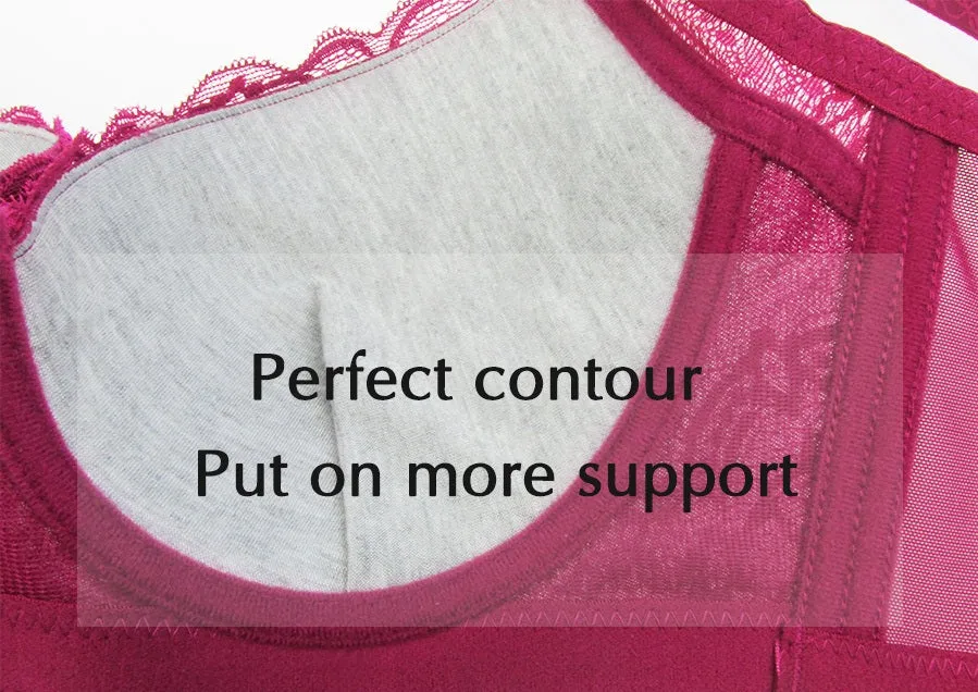 New Plus Size Bra Ultrathin Lace Bralette For Women Racerback Push Up Cotton Brassiere Underwire C D E Cup Bras Underwear