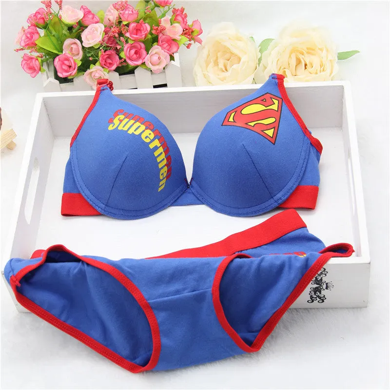 New sexy young girl bra set,Pure cotton material Superman bra,Brand Women underwear,bra brief sets,Intimates