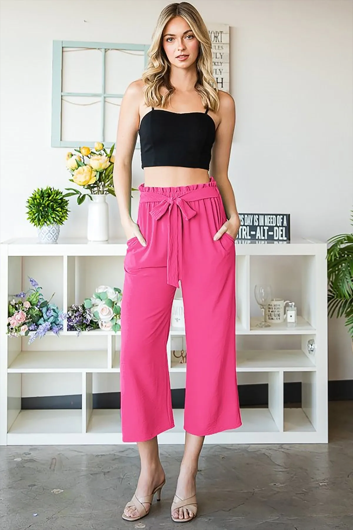 PAPERBAG WAISTBAND SOLID WOVEN CULOTTES PANTS 2-2-2