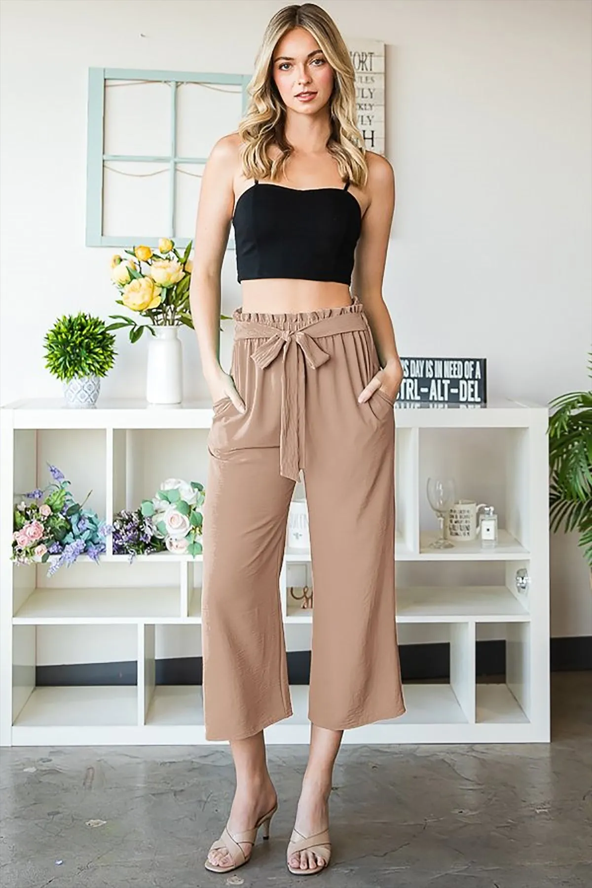 PAPERBAG WAISTBAND SOLID WOVEN CULOTTES PANTS 2-2-2