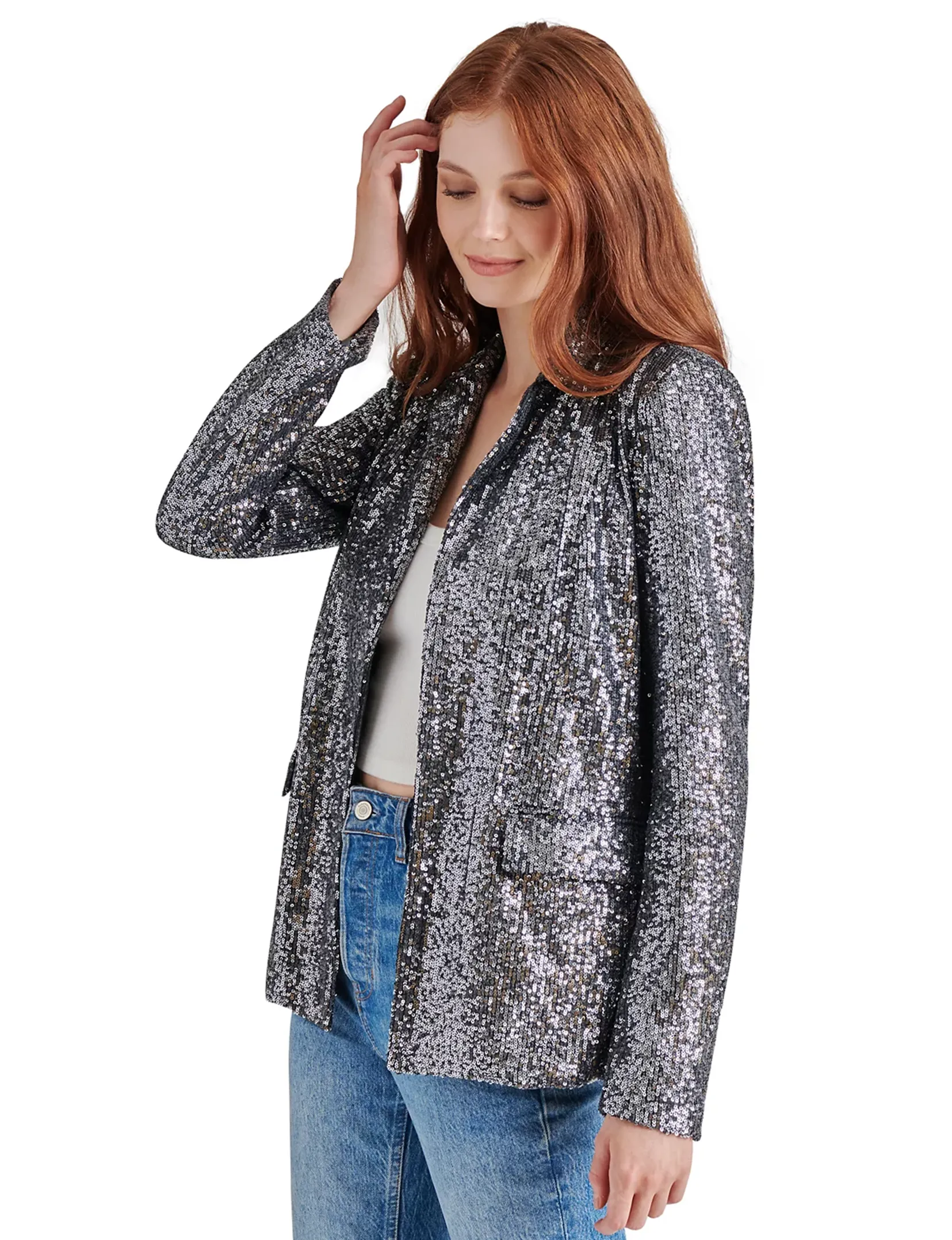 Payton Sequin Blazer, Silver Grey