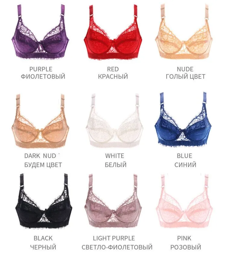 Plus Large Big Size Lace Bras For Women'S Bralette Bh Underwear Sexy Lingerie Super Push Up Brassiere Girl Minimizer Deep V