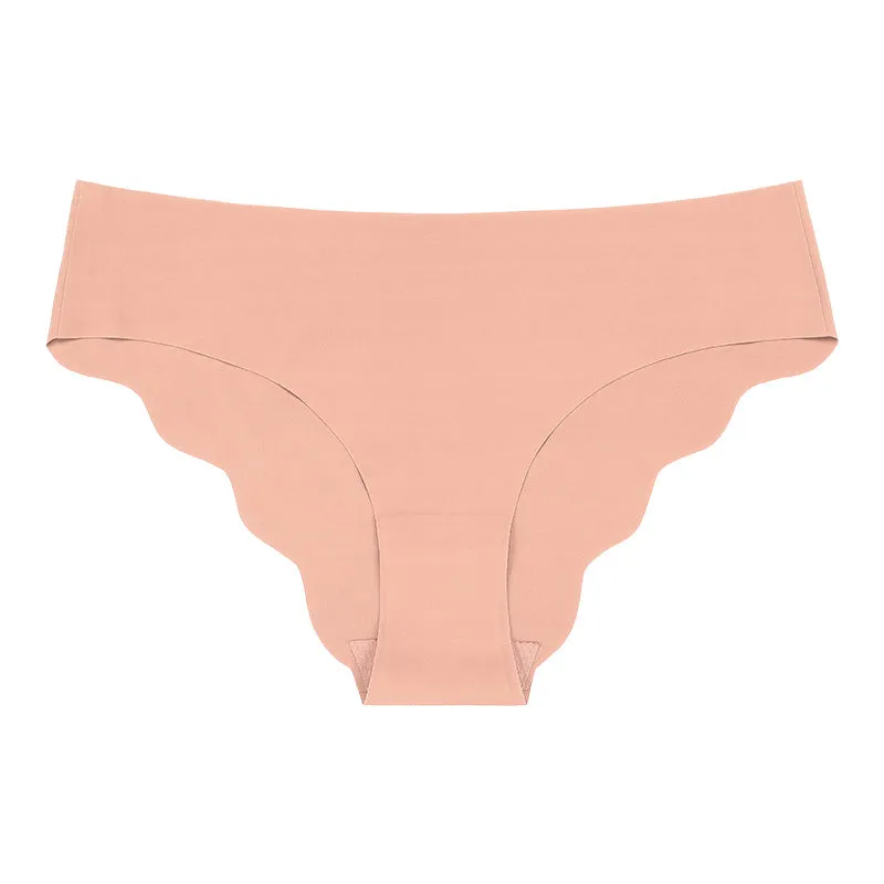 Seamless Solid Color Scalloped Edge Panties