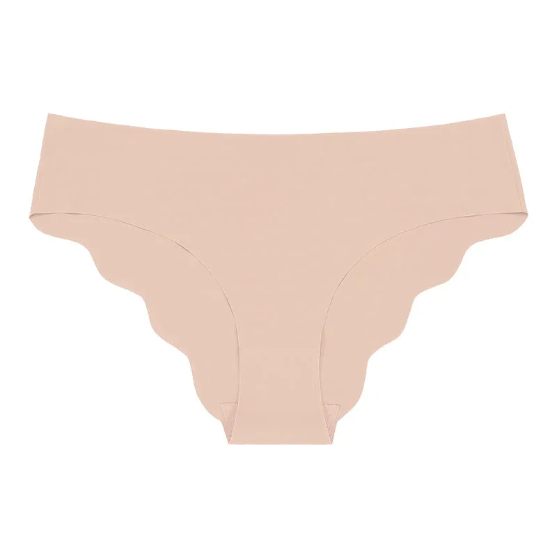 Seamless Solid Color Scalloped Edge Panties