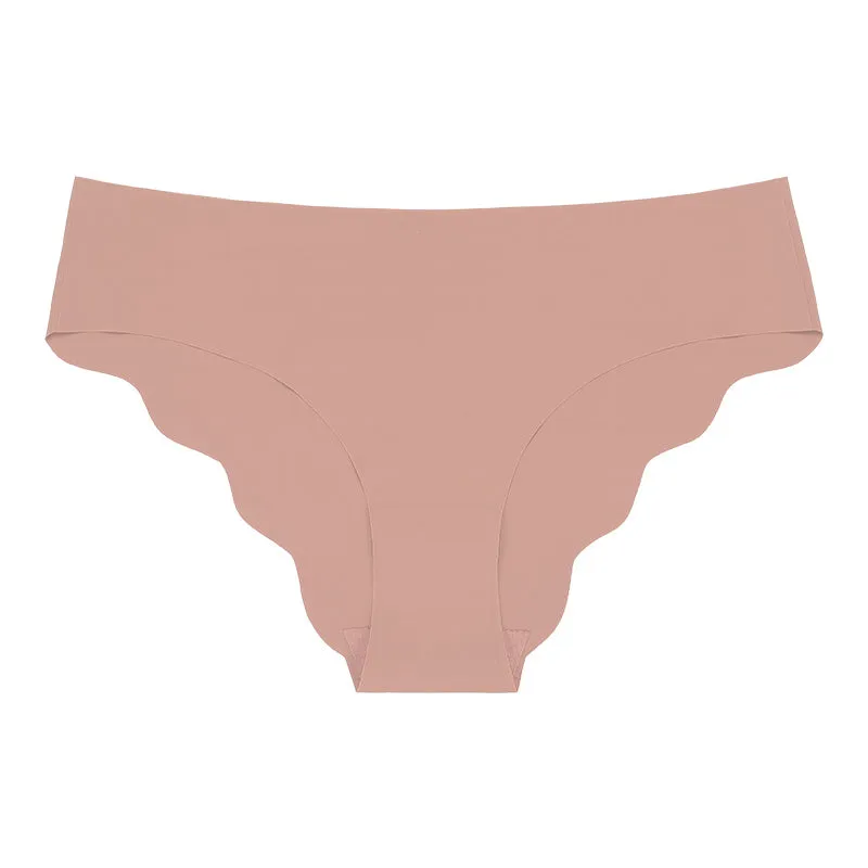 Seamless Solid Color Scalloped Edge Panties