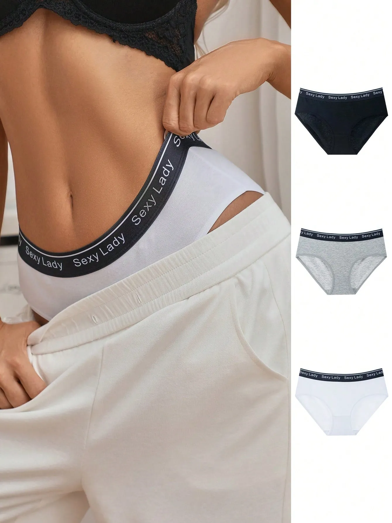 Shein Underwear&Sleepwear Basics 3pcs Letter Tape Waist Contrast Binding Brief