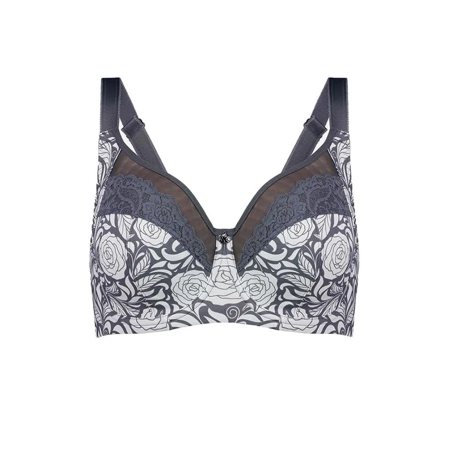 Signature Print Premium Support Bra -  Grey Pewter Rose