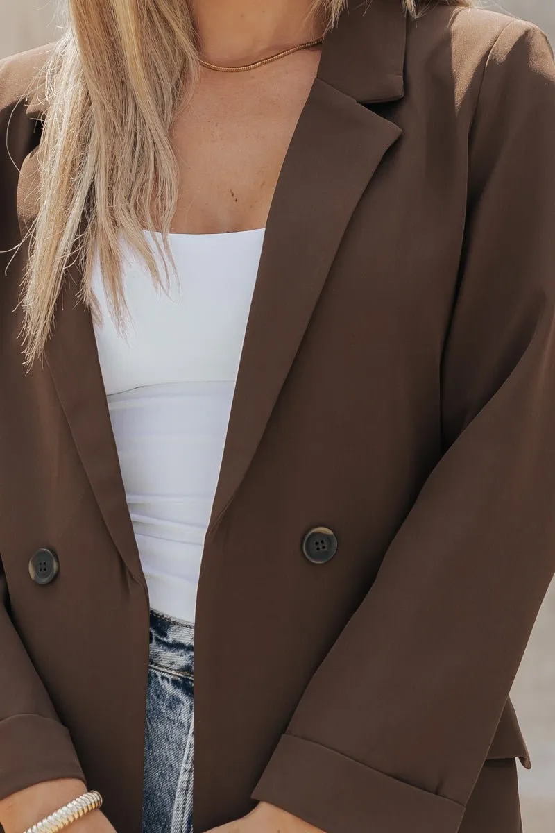 Sophistication At Its Finest Open Front Brown Blazer - FINAL SALE