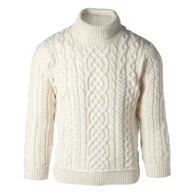 Turtleneck Aran Knit Sweater- Cream