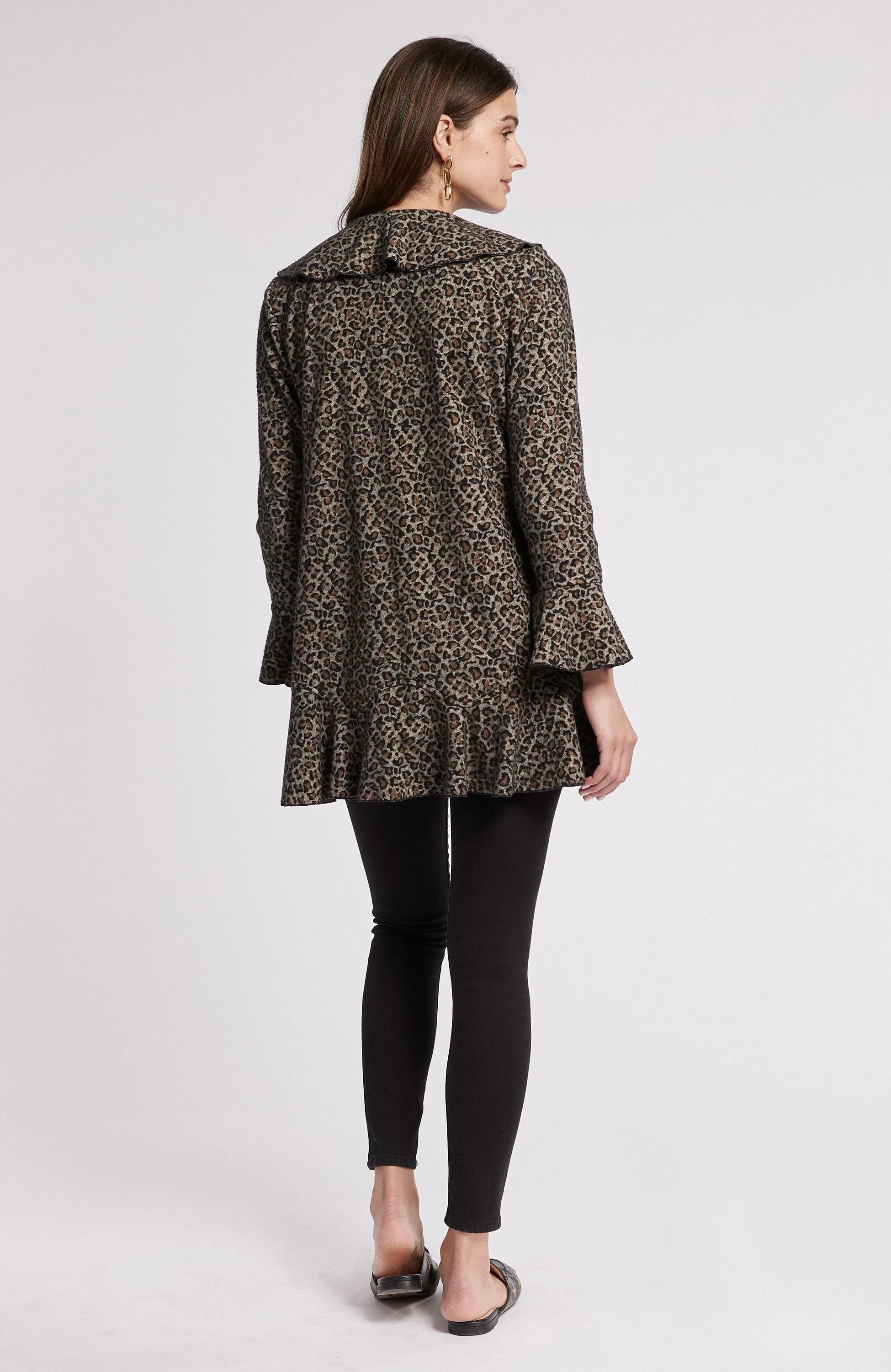 Tyler Boe Connie Jacquard Ruffle Cardigan Modern Cheetah