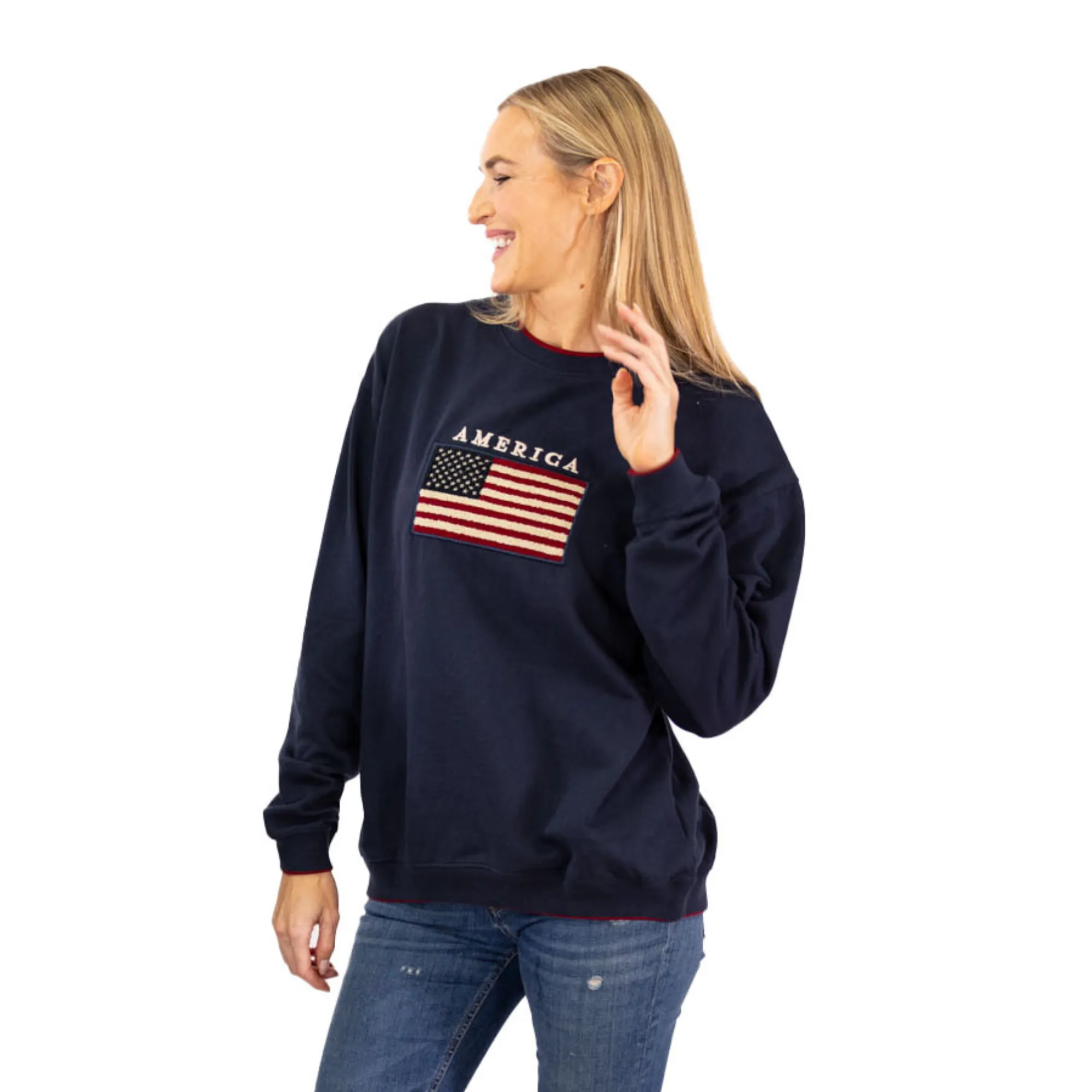 Unisex American Flag Embroidered Crewneck Sweatshirt