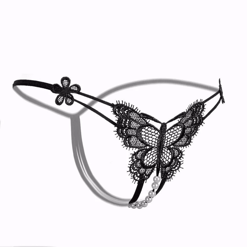 VenusFox Alluring Sexy Lingerie Crotchless G-string Thong With Pearl Tanga