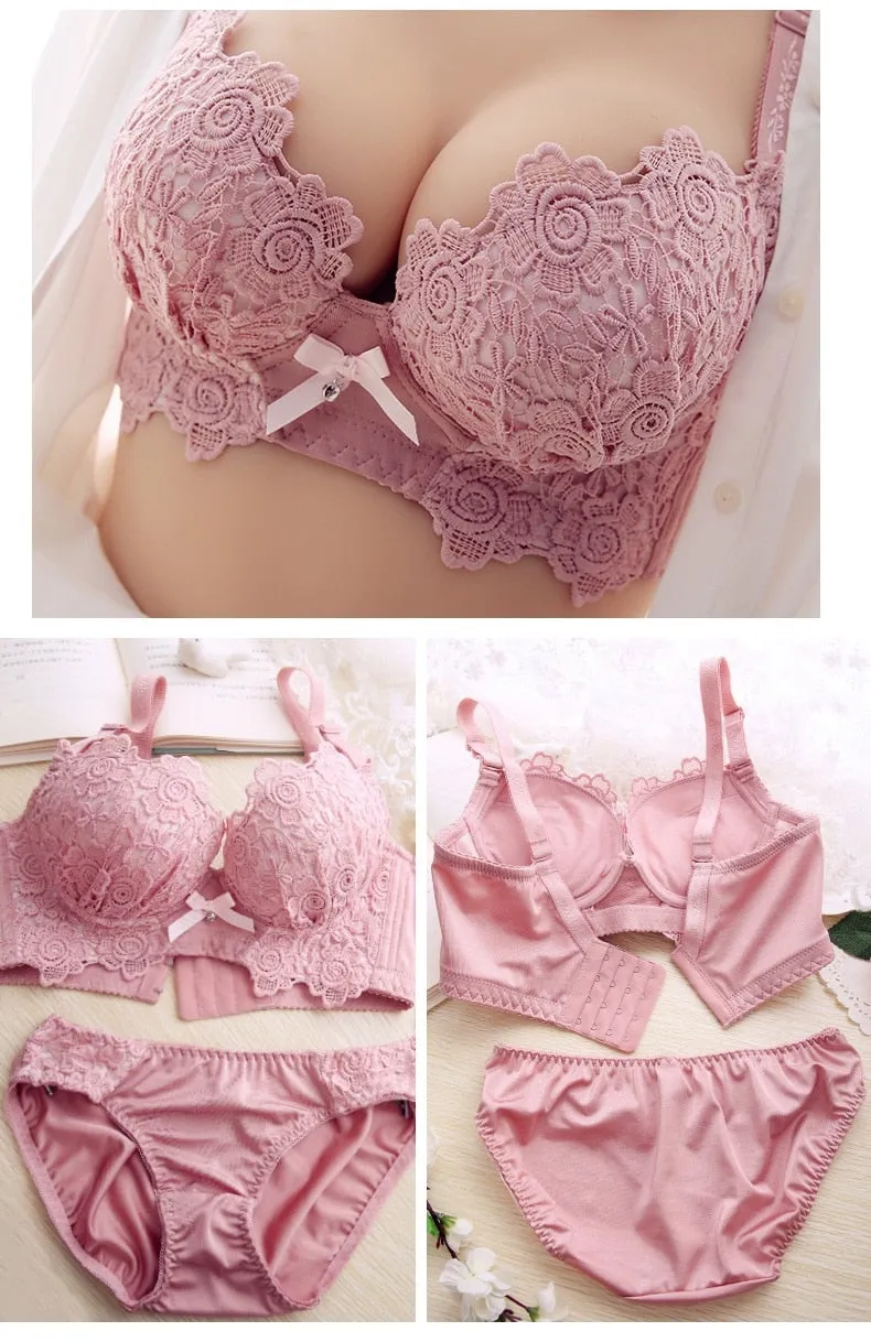 VenusFox Push Up Bra Set Sexy Embroidery Lingerie Womens Panties Bralette set