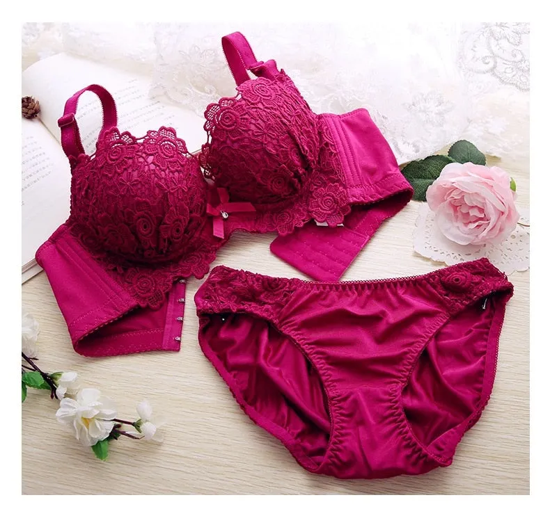 VenusFox Push Up Bra Set Sexy Embroidery Lingerie Womens Panties Bralette set