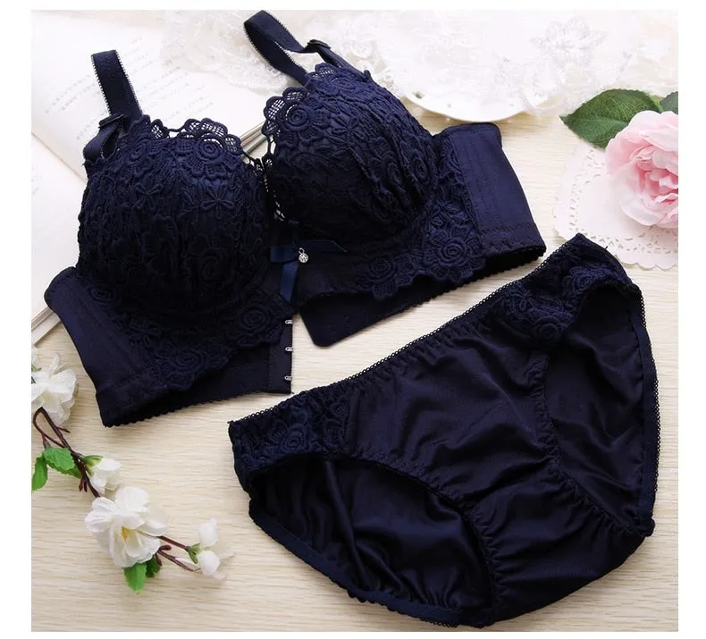 VenusFox Push Up Bra Set Sexy Embroidery Lingerie Womens Panties Bralette set