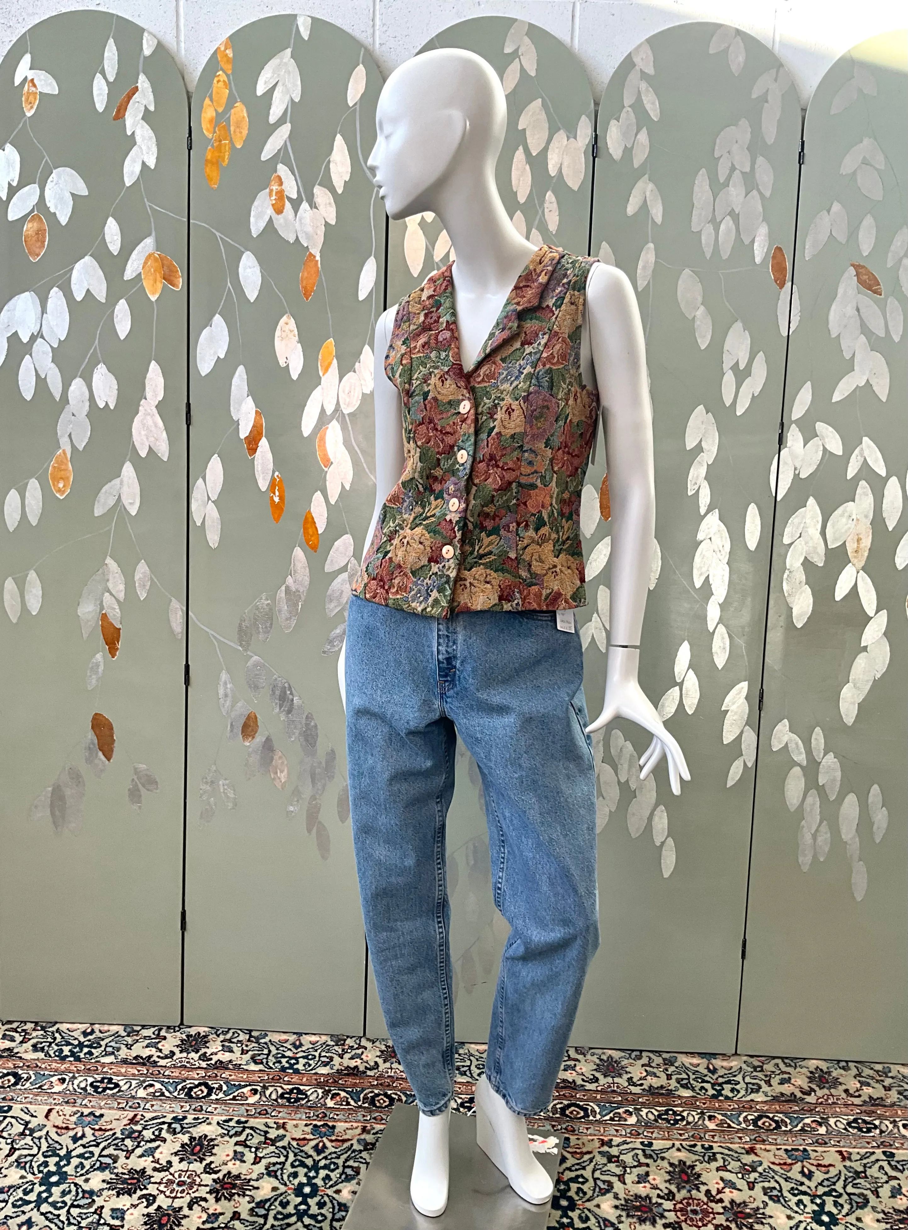 Vintage 1990s Floral Tapestry Waistcoat, Small