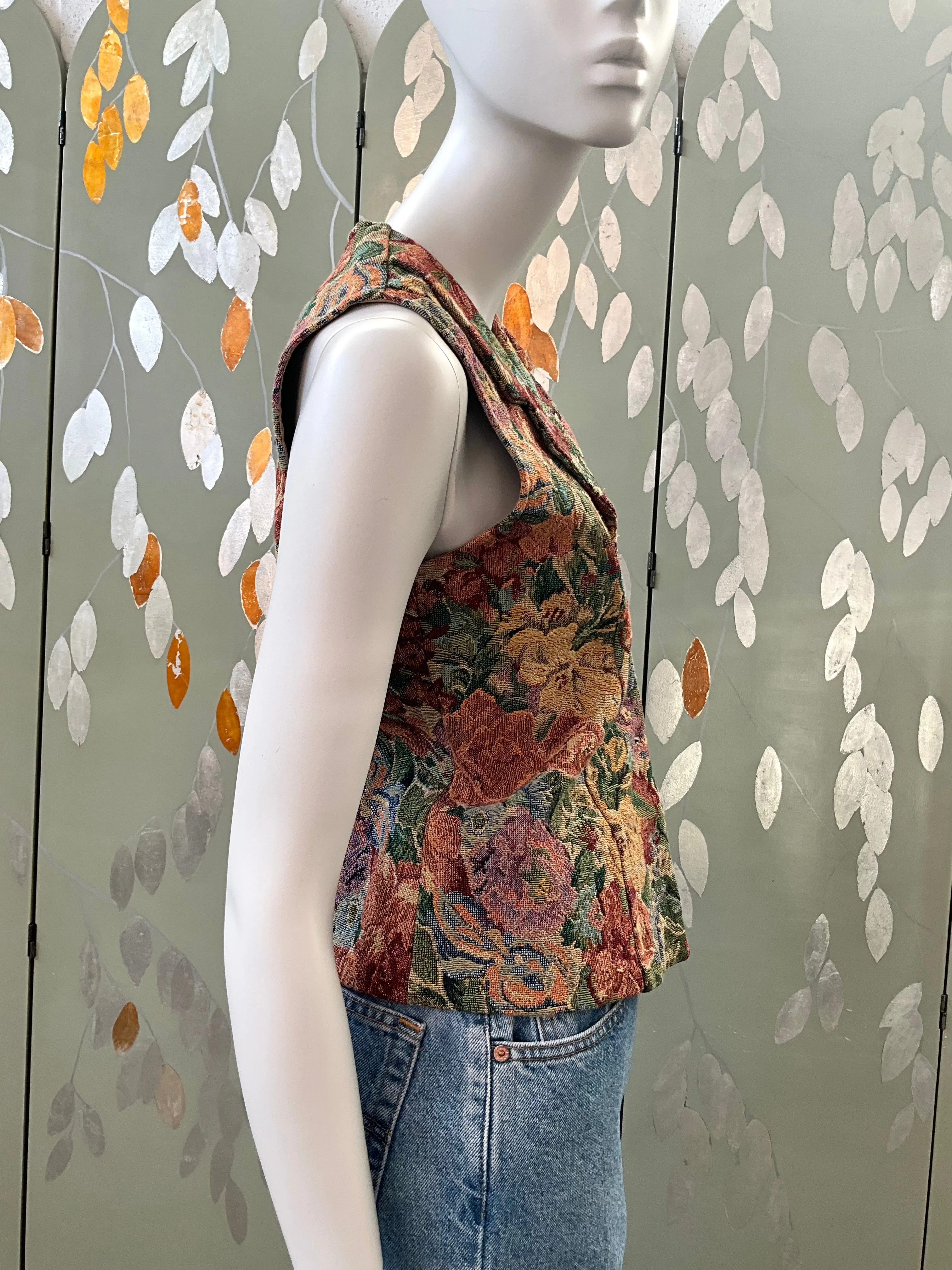 Vintage 1990s Floral Tapestry Waistcoat, Small