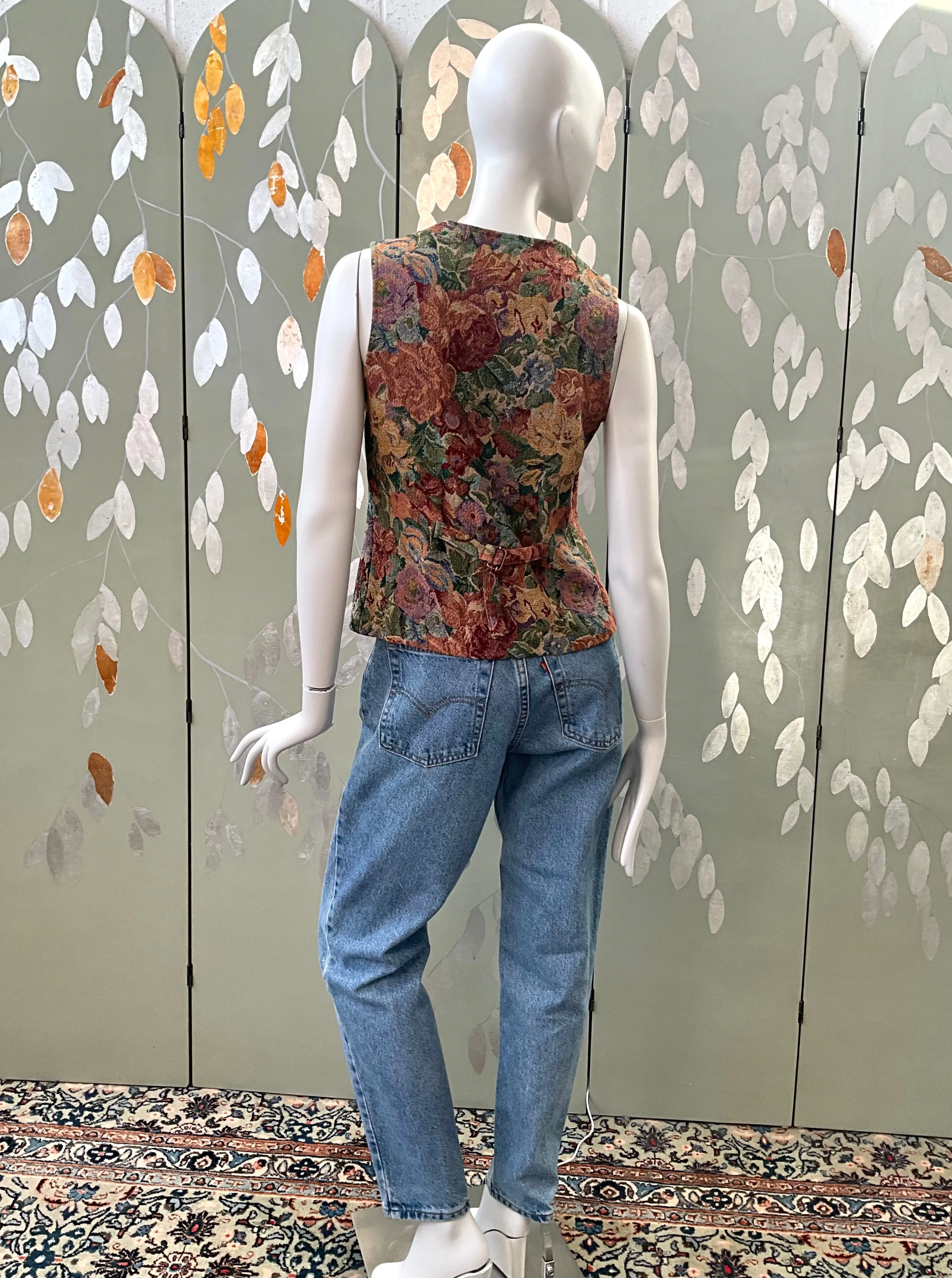 Vintage 1990s Floral Tapestry Waistcoat, Small