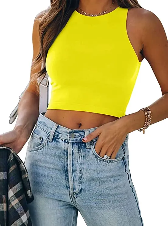 Wholesale Women’s Sleeveless Racer Back Tank Tops Halter Neck Crop Tops