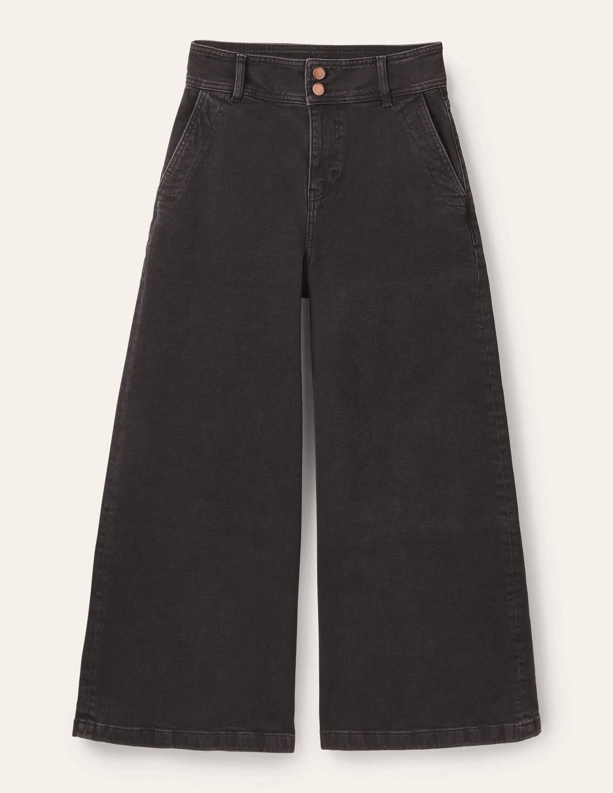 Wide Leg Denim Culottes-Washed Black