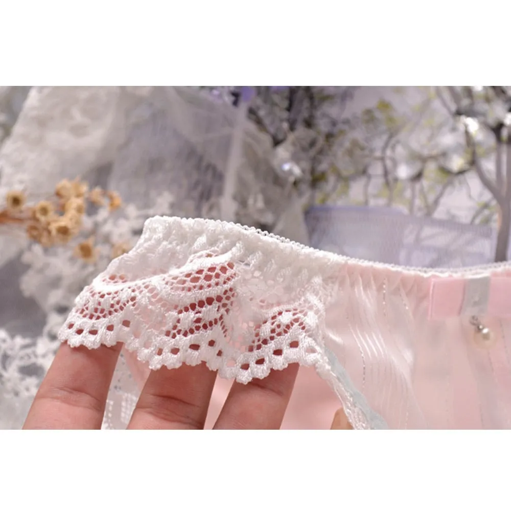 Women Briefs Sweet Milk Silk Underwear Low Waist Lace Solid Color Soft Ladies Panties Lovely Cute Lolita Knickers Lingeries