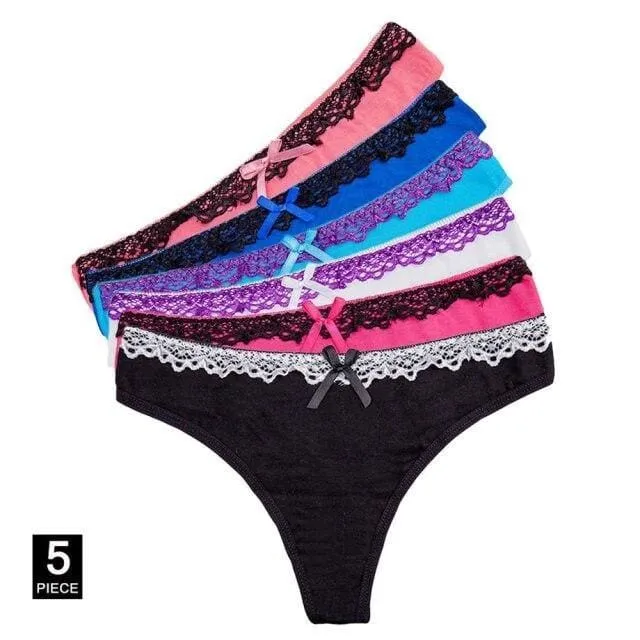 Women G-String Cotton Thong Sexy Lace Panties 5 PCs/Lot