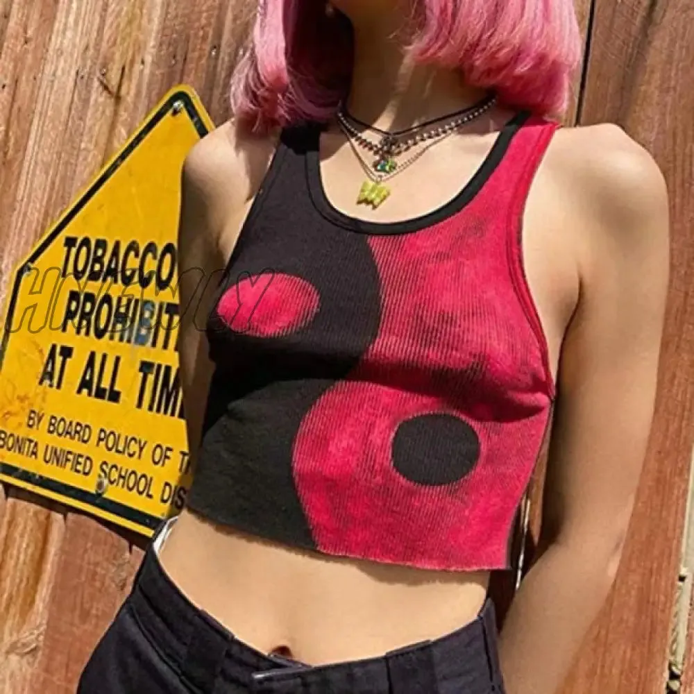 Y2K Harajuku Gothic Tank Top E-girl Aesthetic Sleeveless Cropped Tee Punk Style Vintage Printed Mini Vest Women Summer Camisole